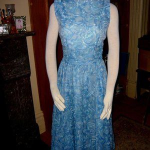 1950’s blue Party Dress sheer fabric with a matching cotton lining